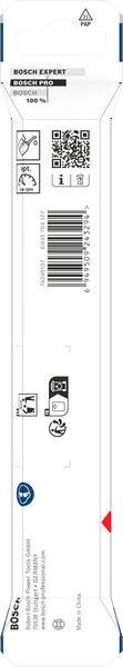 Verpackung für ein Bosch Expert Produkt. Enthält einen Barcode, QR-Code, Sicherheitssymbole und Produktdetails.