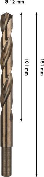 Bohraufsatz mit einem Durchmesser von 12 mm, Länge von 151 mm; 101 mm für den Flötenteil.