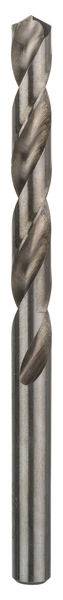 Eine Nahaufnahme eines Metallbohrers mit gedrehtem Spannnutdesign, vorgesehen zum Bohren durch Materialien wie Holz, Metall oder Kunststoff.