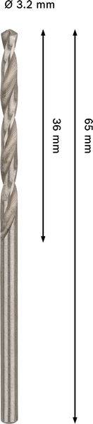 Ein Metallbohrer mit einer Gesamtlänge von 101 mm, mit einem Durchmesser von 3,2 mm, bestehend aus einem 65 mm langen Schneidteil und einem 36 mm langen Schaft.