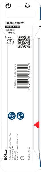 Verpackung für ein Bosch Expert-Werkzeug mit Barcode, QR-Code und „Made in China