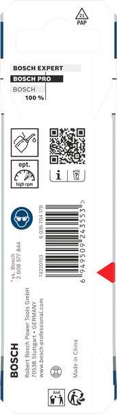 Das Bild zeigt Bosch-Verpackung mit einem QR-Code, einem Recycling-Symbol und dem Text „BOSCH EXPERT BOSCH PRO BOSCH 100%