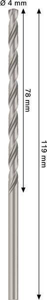 Bohrfutter mit 4 mm Durchmesser, 78 mm Schneidenlänge, 119 mm Gesamtlänge.