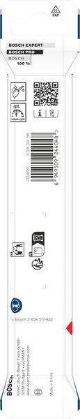 Verpackung eines Bosch Expert Produkts mit QR-Code, Strichcode, Sicherheitssymbolen und Text „Speed for Metal