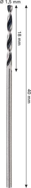 Bohrer mit einem Durchmesser von 1,8 mm, einer Schneidenlänge von 18 mm und einer Gesamtlänge von 40 mm.