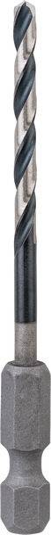 Ein Metallbohrer mit Wendelnut und sechskantigem Schaft.