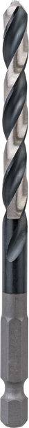 Ein Metallbohrer mit gedrehtem Spitzendesign, mit grauem zylindrischem Körper und sechseckiger Basis für sichere Einfügung in einen Bohrer.