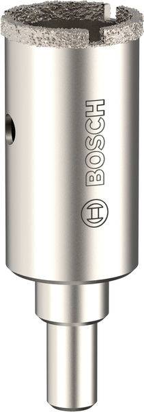 Ein Metallzylinder-Bohrlochs äge von Bosch mit Diamantbeschichtung zum Bohren, mit dem auf der Seite eingraviertem Bosch-Logo.