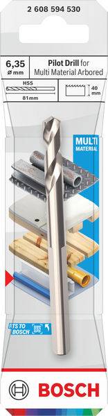 Bosch 6,35 mm Pilotbohrer für Multimaterial-Schäfte, 81 mm Länge. Geeignet für verschiedene Materialien.