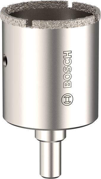 Ein Metallkranzbohrer mit diamantbeschichteter Kante und Schaft, mit der Marke „BOSCH