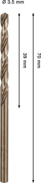 Ein Bohraufsatz mit 3,5 mm Durchmesser, einer Gesamtlänge von 70 mm und einer Schneidlänge der Spirale von 39 mm.