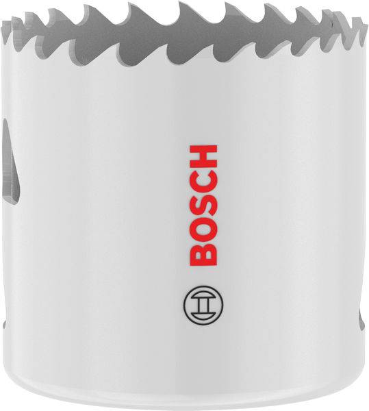 Eine Bosch-Lochsäge mit scharfen, gezackten Zähnen, die zum Schneiden präziser Löcher in verschiedenen Materialien verwendet wird.