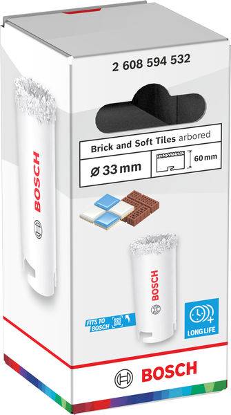 Bosch-Verpackung für einen Bohraufsatz mit der Bezeichnung „Ziegel und weiche Fliesen