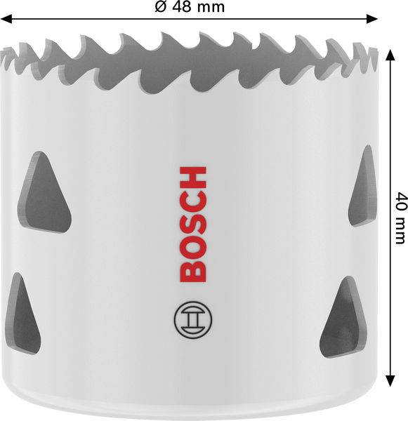 Bosch-Lochsäge mit gezacktem Rand, weißer Körper, vier dreieckige Seitenöffnungen, mit 