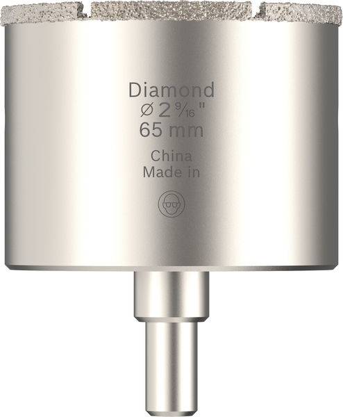 Diamantbeschichtete Lochsäge, 65 mm Durchmesser, beschriftet mit „Diamond Ø 2 9/16