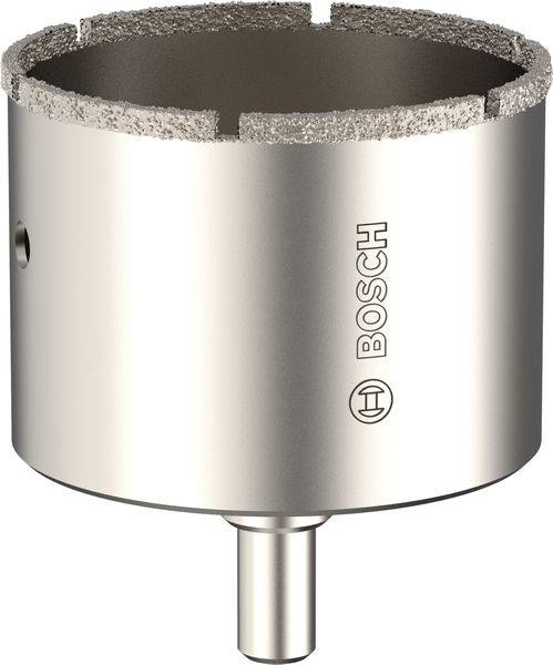 Eine Bosch-Lochsäge aus Metall mit Diamantkörnern an der Kante, entwickelt zum Schneiden von harten Materialien.