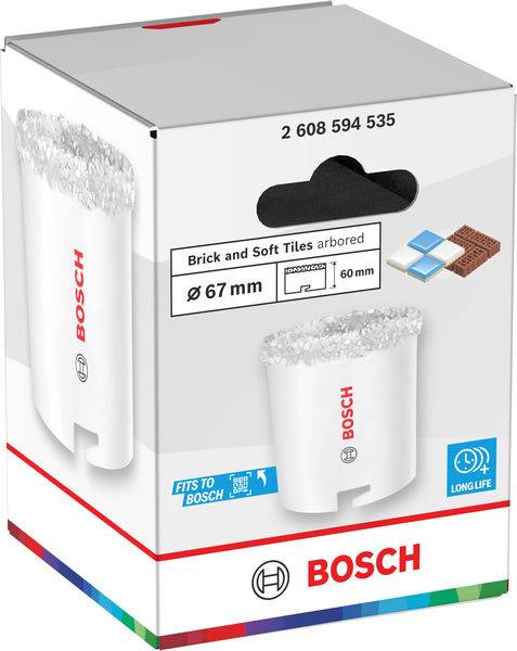 Bosch-Paket für ein 67-mm-Diamantbohrkronen-Schneidewerkzeug, geeignet für Ziegel und weiche Fliesen, mit einer „Passt zu Bosch