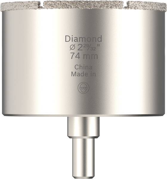 Ein Silber-Diamant-Lochsägen-Bohraufsatz mit der Gravur 