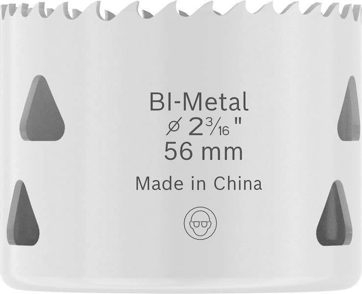 Eine Bi-Metall-Lochsäge mit einem Durchmesser von 56 mm und der Aufschrift „Bi-Metall Ø 2 3/16