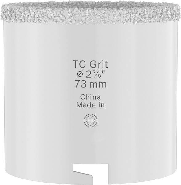 Ein weißes zylindrisches Werkzeug mit der Aufschrift „TC Grit