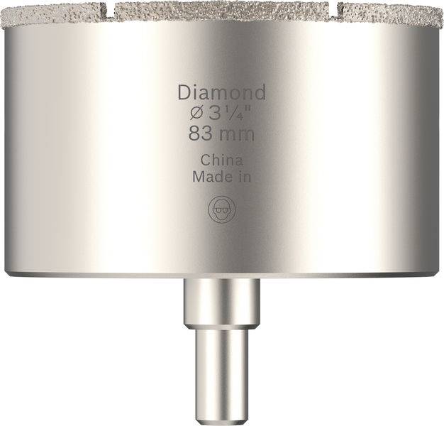 Ein Silber-Lochsäge mit einem Etikett, auf dem „Diamond Ø 3 1/4
