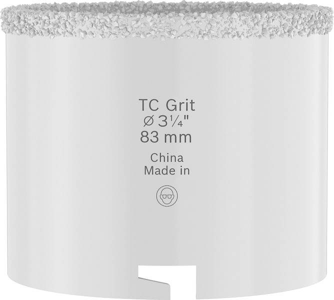 Ein Lochsägeblatt mit aufgedrucktem Text „TC Grit 3 1/4