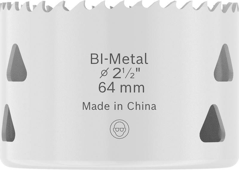 Eine Bimetall-Lochsäge mit einem Durchmesser von 64 mm, beschriftet mit „Bi-Metal Ø 2½