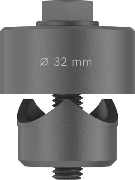 Ein Metalllocheisenwerkzeug mit einem markierten Durchmesser von 32 mm, das zum Bohren von kreisförmigen Löchern in Materialien konzipiert ist.