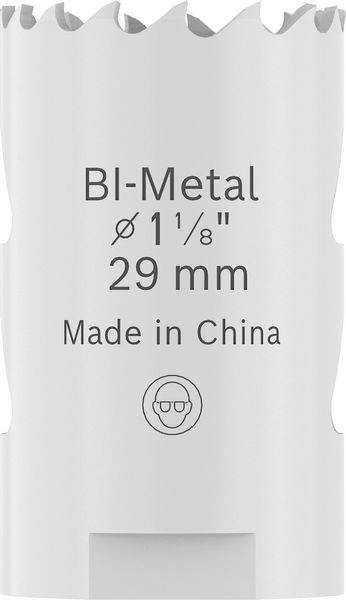 Eine zylindrische Bi-Metall-Lochsäge mit einem Durchmesser von 29 mm und der Aufschrift „Made in China