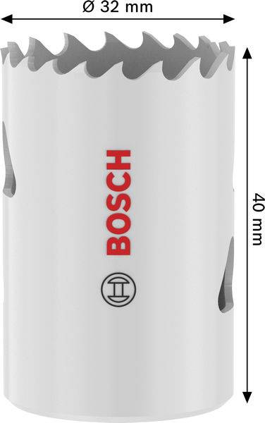 Eine Lochsäge mit gezackten Kanten, mit der Aufschrift „Bosch