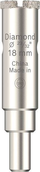 Ein Nahaufnahmebild eines Diamantbohrers mit der Bezeichnung „Diamond, Ø 18 mm, 23/32