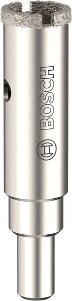 Bosch-Bohrkrone mit Diamantbeschichtung zum Schneiden von Fliesen und Steinoberflächen, mit Branding und zylindrischem Design.