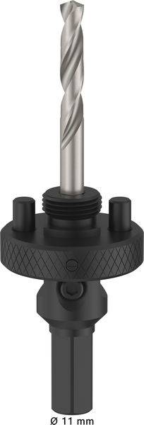 Ein Bohraufsatz und dessen Halter mit gerilltem Griffbereich, gekennzeichnet mit „Ø 11 mm