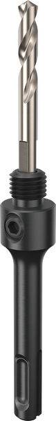 Ein schwarzer Bohrbitkopter mit einem silbernen Metallbohrer und spiralförmigen Nuten, entwickelt für präzises Bohren.