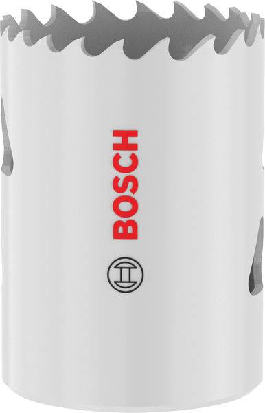 Eine weiße Bosch-Lochsäge mit gezackten Zähnen und einem roten Firmenlogo.
