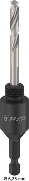 Ein Metallbohrer mit Sechskant-Schaftadapter, mit 'Bosch'-Branding versehen, Größe angegeben als 'Ø 6,35 mm.'