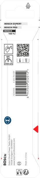 Bosch-Produktverpackung mit Barcode, Sicherheitsanweisungen und QR-Code. Hergestellt in China.