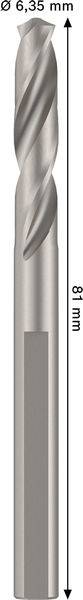 Ein Metallbohrer mit einer Länge von 81 mm und einem Durchmesser von 6,98 mm wird vertikal dargestellt.