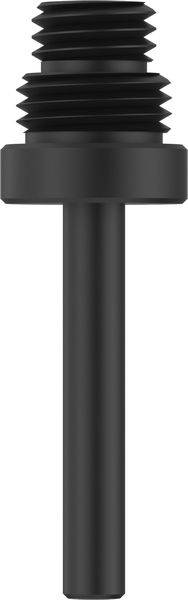Ein schwarzer Metallbolzen mit gewindeltem Kopf und einem langen zylindrischen Schaft, wahrscheinlich zur Befestigung von Teilen in Maschinen oder im Bauwesen verwendet.