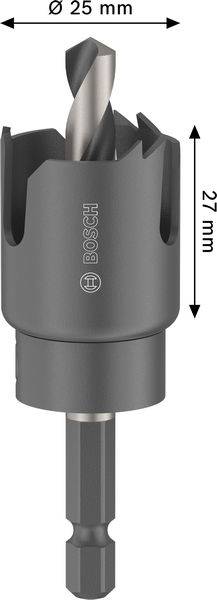 Bosch-Lochsäge mit einem Durchmesser von 25 mm und einer Höhe von 27 mm.