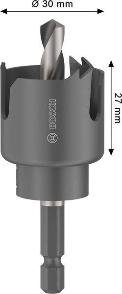 Bosch Lochsägebit, Durchmesser 30 mm, Länge 27 mm, mit zentraler Bohrführung.