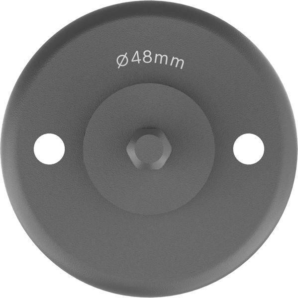 Kreisförmige graue Metallscheibe mit der Aufschrift „Ø48mm