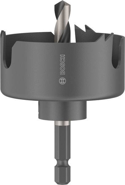 Ein Metalllochsäge-Bohraufsatz mit einem zylindrischen Schneidblatt, das zum Schneiden großer kreisförmiger Löcher in Holz- oder Metalloberflächen entwickelt wurde.