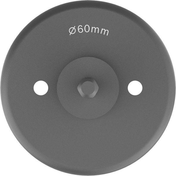 Eine runde, graue Scheibe mit der Bezeichnung „Ø60mm