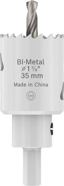 Eine Bi-Metall-Lochsäge mit einem Bohrer, gekennzeichnet mit 'Ø 1 3/8