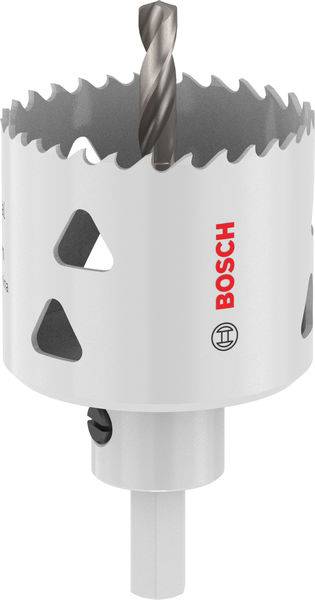 Eine Bosch-Lochsäge mit einem zentralen Bohrer, die zum Erstellen präziser Löcher in verschiedenen Materialien ausgelegt ist.