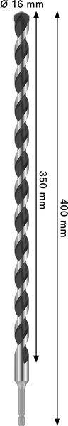 Wendebohrer mit einer Länge von 460 mm und einem Durchmesser von 16 mm, mit einem 350 mm langen Spiralenabschnitt.