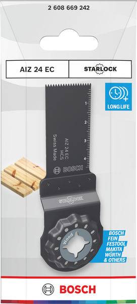Bosch Starlock AIZ 24 EC Sägeblatt zum Holzschneiden mit langlebigem Langzeit-Design. Kompatibel mit Bosch-, Fein-, Festool- und Makita-Werkzeugen.
