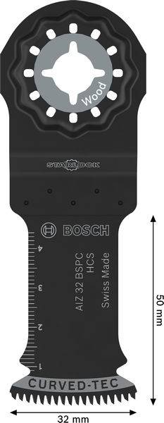 Bosch Holzschneid-Kurvenschliff-Sägeblatt, 50mm Länge, 32mm Breite, Starlock-Befestigungssystem.