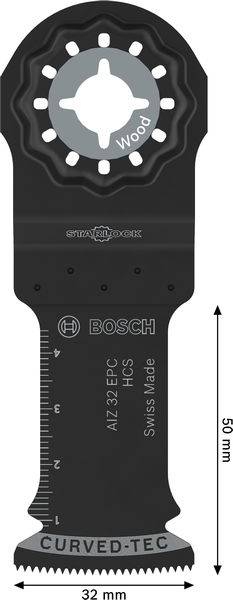 Bosch Oszillierendes Werkzeugblatt für Holz, 32 mm Breite, 50 mm Tiefe, Starlock-Befestigung.
